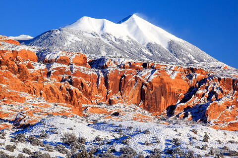 la sal mountains and sandstone cliffs after a winter storm