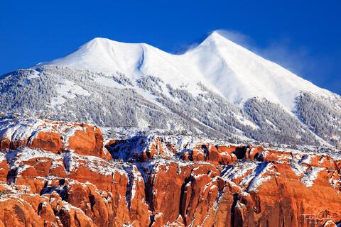 la sal mountains and sandstone cliffs after a winter storm