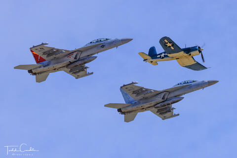 Two EA-18G Growlers with F3A Corsair