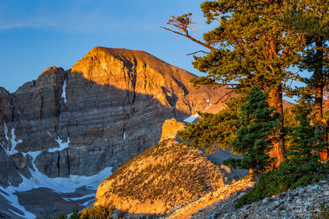 a photo of wheeler peak with sunrise light in great basin national park nevada