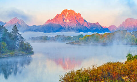 Alpenglow Sunrise at Oxbow Bend (panorama)