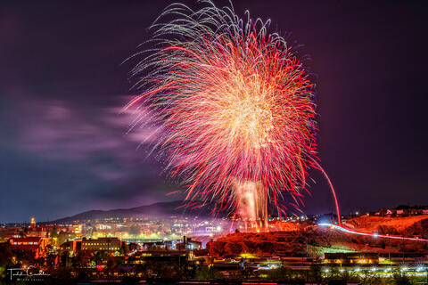 A photo of fireworks in Golden Colorado to commemorate engineering days at the Colorado School of Mines.