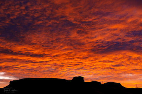 sunrise over castle rock and south table mountain in golden colorado
