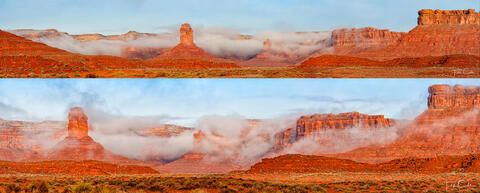 Morning Fog in Valley of the Gods (2 panoramas)