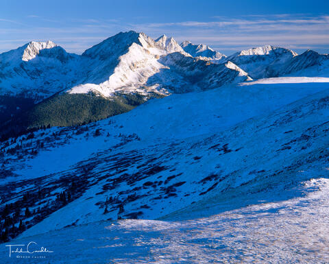 winter view of ice mountain and the three apostles in the sawatch range from cottonwood pass, colorado