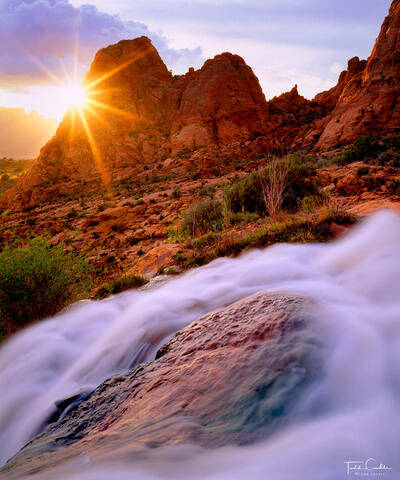 sunset at faux falls near moab utah