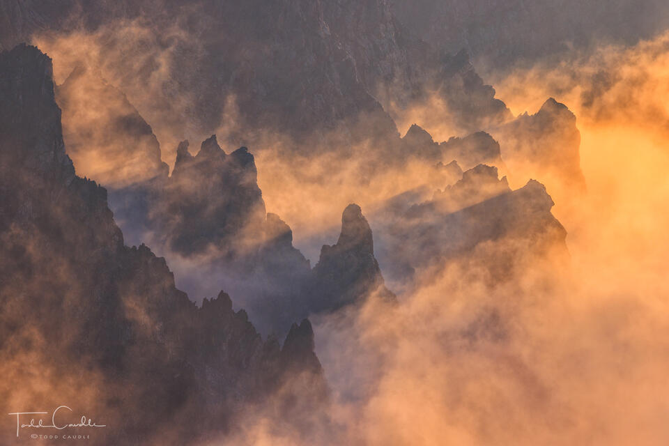 Foggy Pinnacles in the Mummy Range print