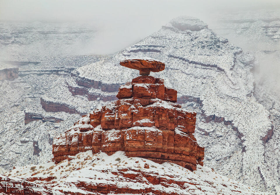 Mexican Hat Rock in Snow print