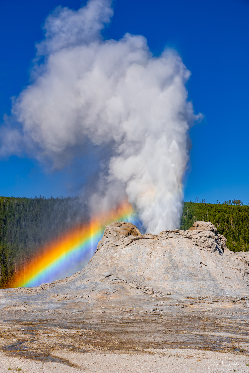 Castle Geyser Rainbow Not far from Old Faithful stands Castle Geyser, an impressive, albeit far less frequent thermal feature in Upper Geyser Basin...