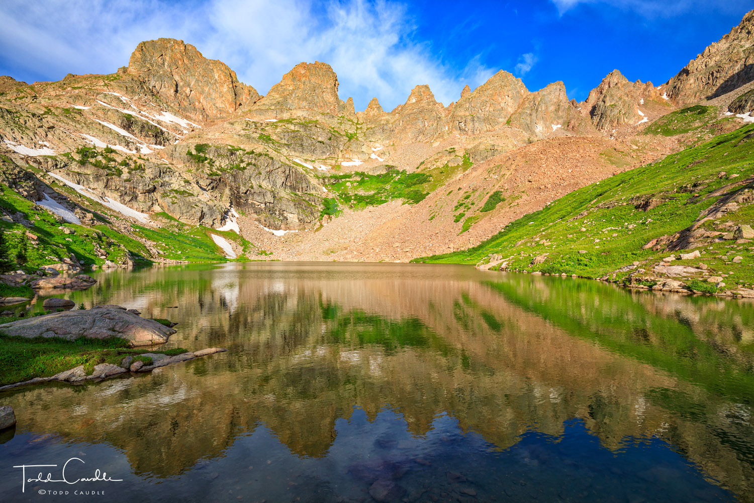 Upper Willow Lake reflects the dramatic serration of Zodiac Ridge on a perfect summer morning.