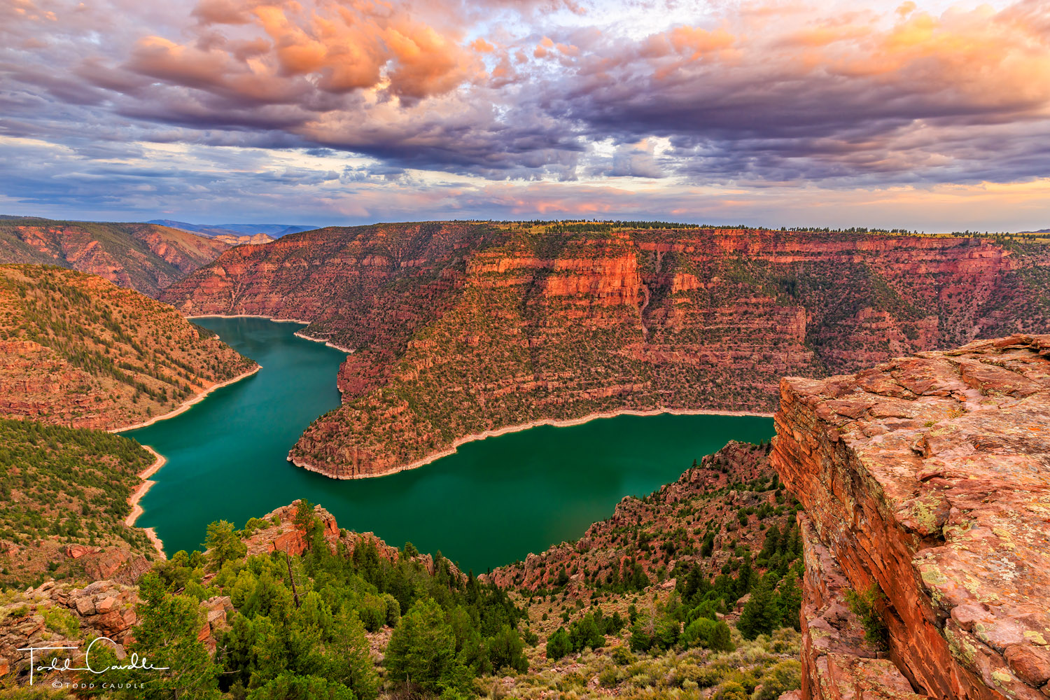 Flaming Gorge, named by 19th-Century explorer John Wesley Powell, comes by its name honestly, owing to the dramatic red rock...